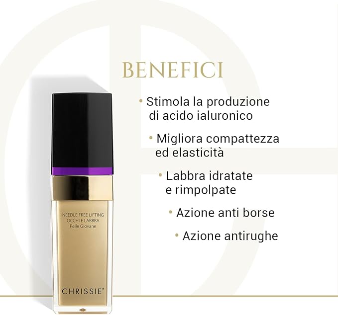 CHRISSIE COSMETICS - Needle Free Lifting Occhi e Labbra | Crema Viso Antirughe | Volumizzante Labbra | Formula Idratante e Rigenerante | Nickel Tested | Senza Parabeni | Cruelty Free